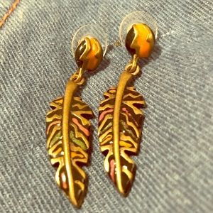 gold Leaf dangling earrings pierced with amber swirl stud design Chicos Vintage